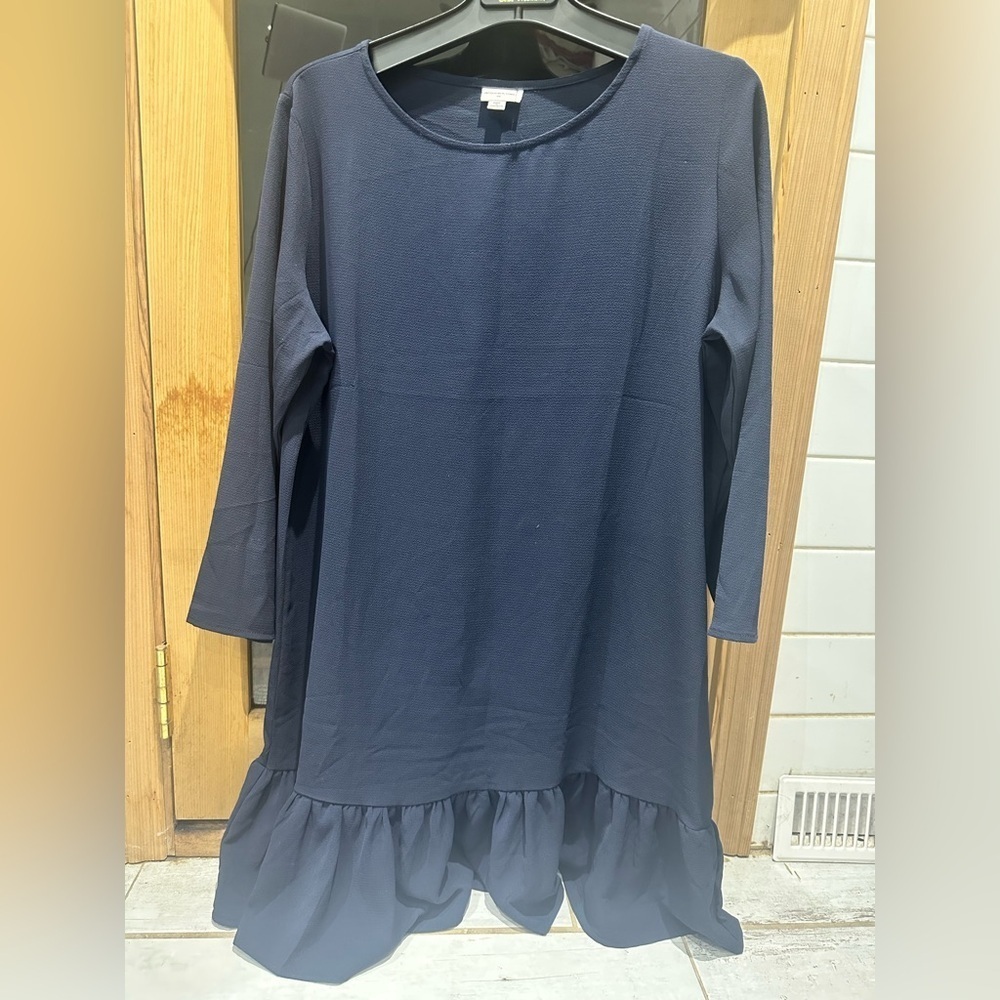 Jacqueline de Yong Navy Ruffle Hem Dress - Size 40